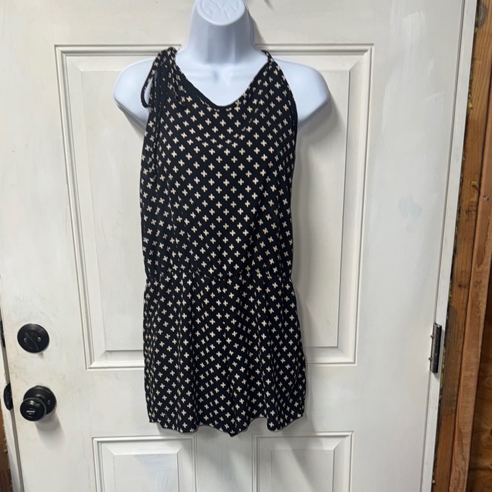 Black and Cream Polka Dot Jumpsuit with V-Neckline